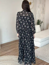 Pansy Black Floral Long Dress Dresses  - Sowears