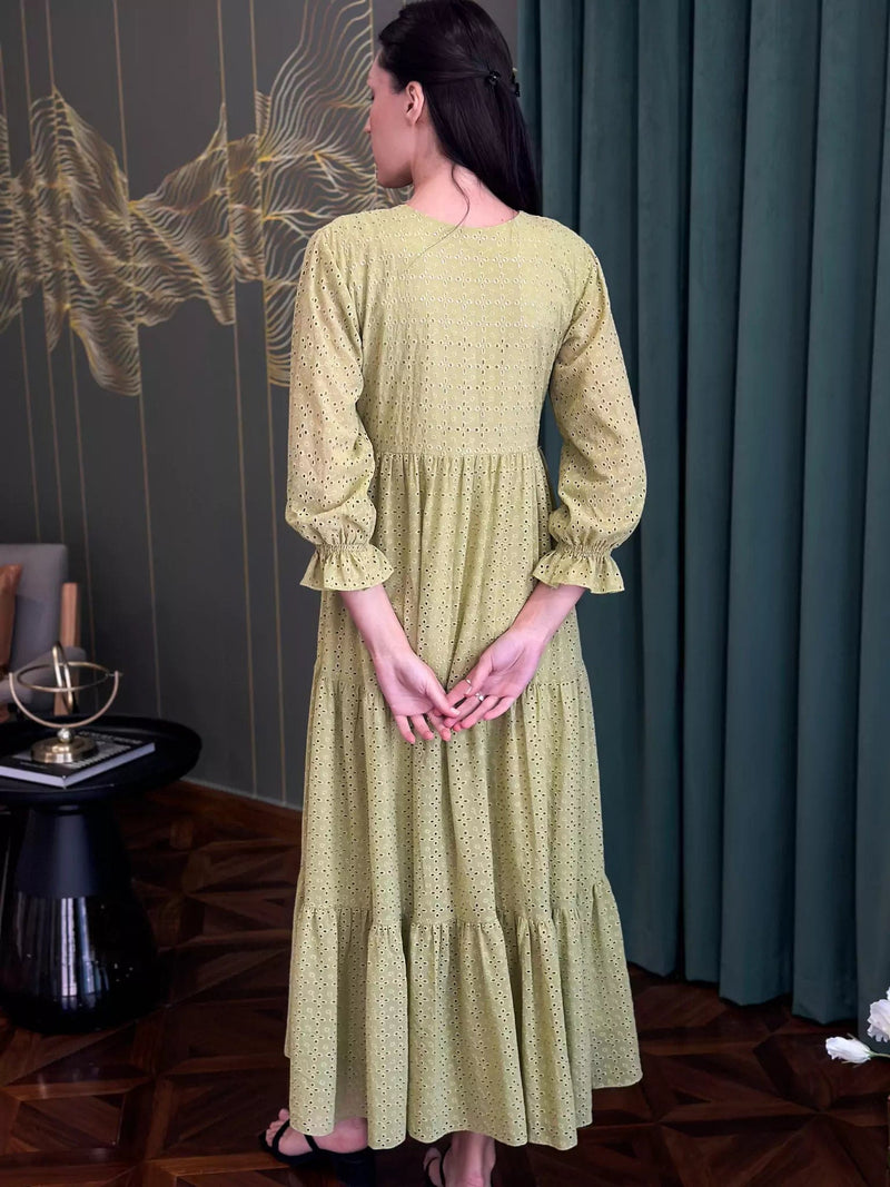 Parsley Cutwork Dress - Green Dresses  - Sowears