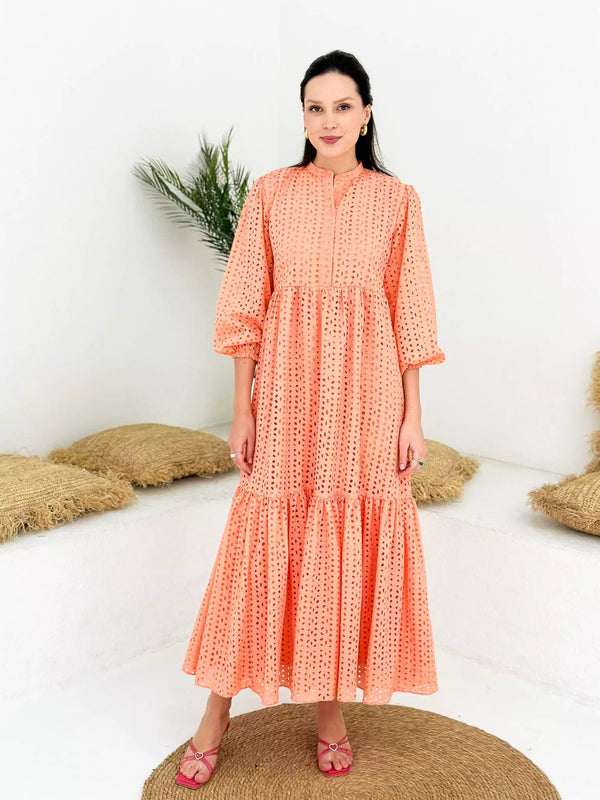 Peach Fuzz Cutwork Dress Dresses  - Sowears