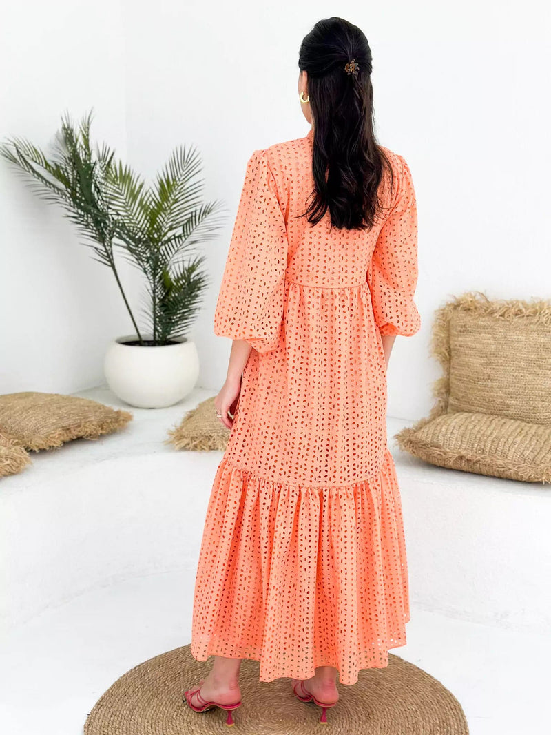 Peach Fuzz Cutwork Dress Dresses  - Sowears