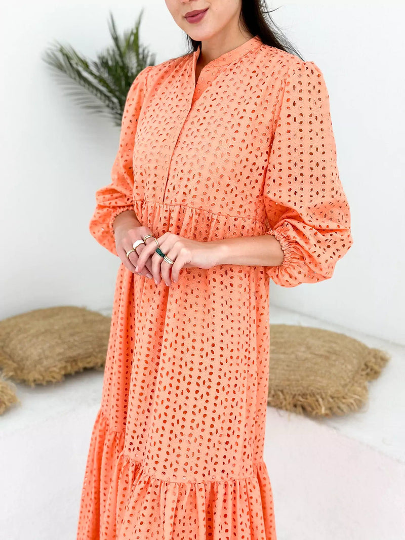 Peach Fuzz Cutwork Dress Dresses  - Sowears