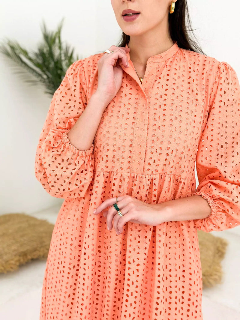 Peach Fuzz Cutwork Dress Dresses  - Sowears