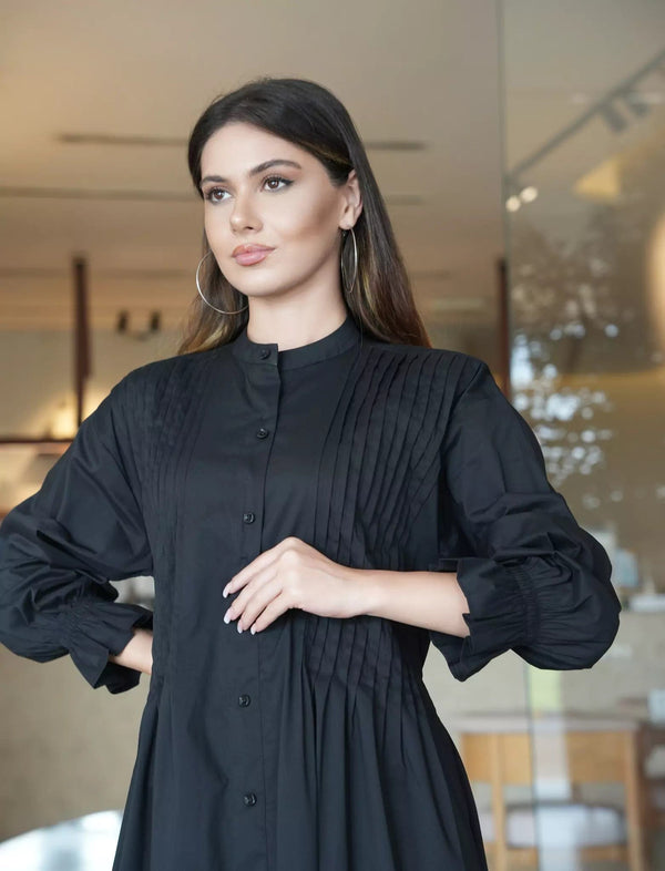 Phantom Black Pleated Dress