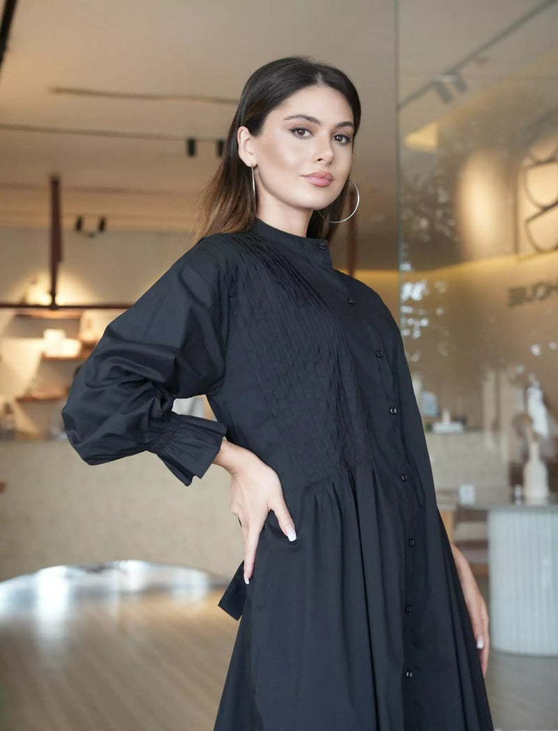 Phantom Black Pleated Dress Dresses  - Sowears