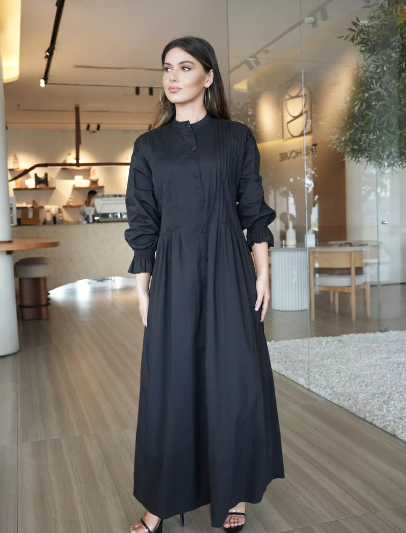 Phantom Black Pleated Dress Dresses  - Sowears