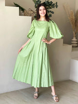 model showing pastel green dress by sowears
