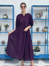 model showing the praha dark purple dress by sowears