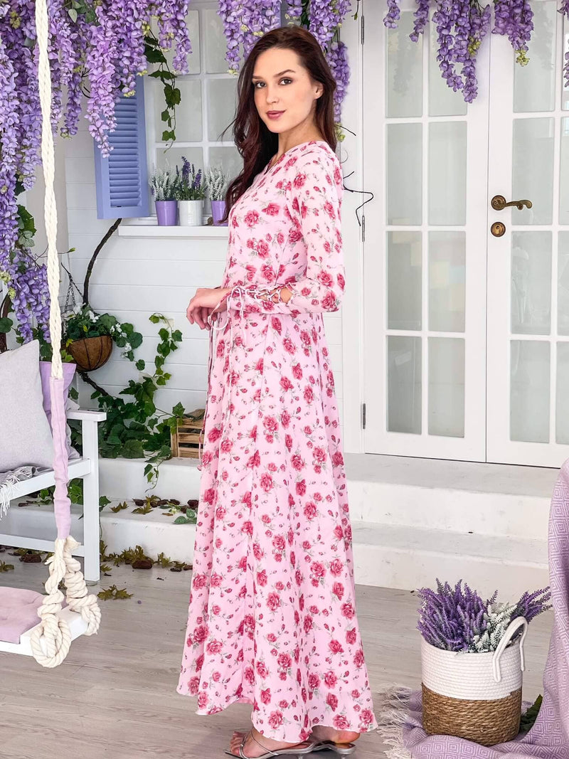 Light Pink Floral Floral Maxi Dress X30112