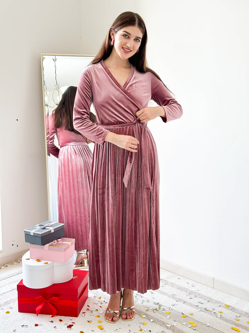 Long sleeve dusty pink dress hotsell