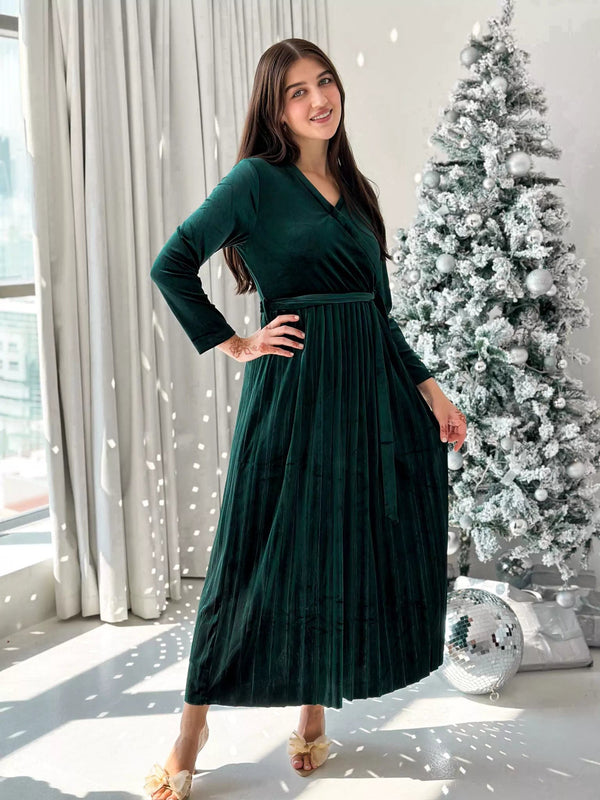 Velvet Dress Green Modest Dress Puane Modest Velvet Dress 8290 Green