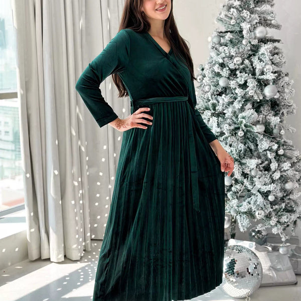 green velvet maxi dress ZAPAKA Women Dark Prom A-Line Long Wrap Long Sleeves Evening Dress, Dark Green / S Stand your body flat against the wall Ryanth Emerald Green Velvet Maxi