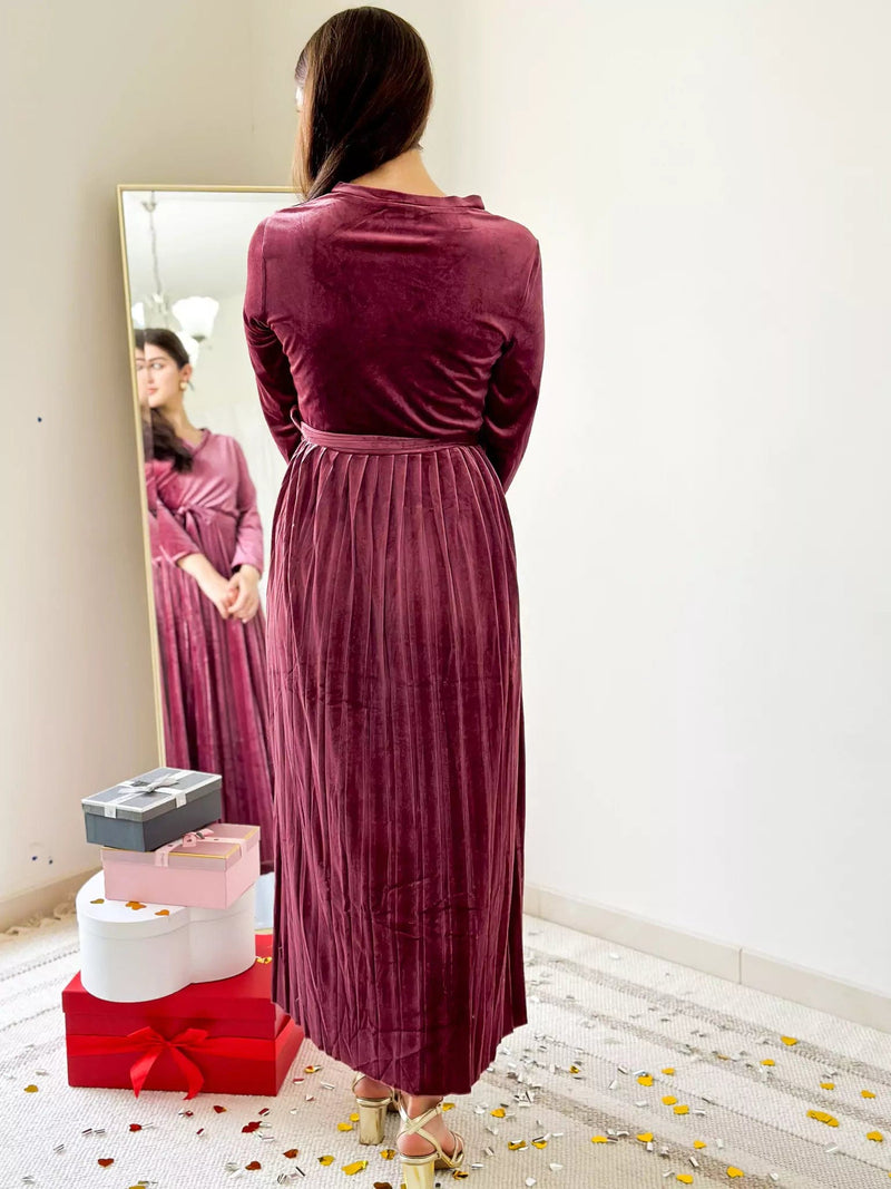 Promise Pleated Velvet Dress - Rose Dresses  - Sowears