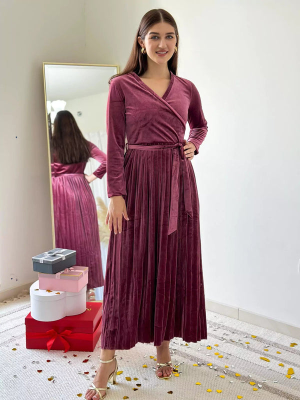 Promise Pleated Velvet Dress - Rose Dresses  - Sowears