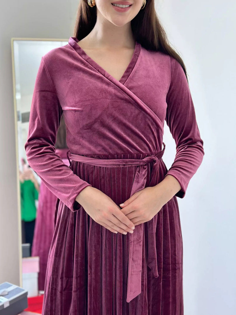 Promise Pleated Velvet Dress - Rose Dresses  - Sowears