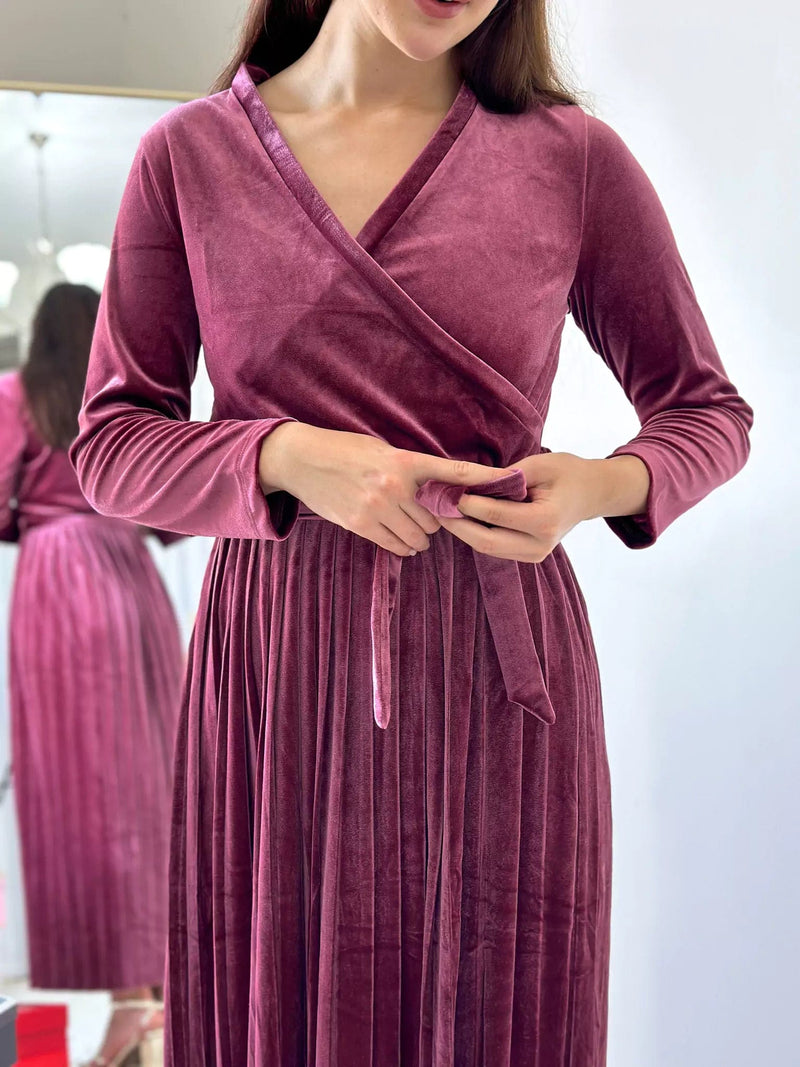 Promise Pleated Velvet Dress - Rose Dresses  - Sowears