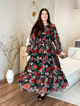 Pumpkin Floral Long Dress Dresses  - Sowears