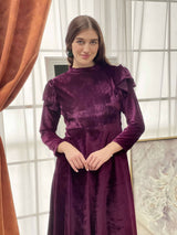 Purple Velvet Frill Dress Dresses  - Sowears