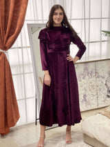 Purple Velvet Frill Dress Dresses  - Sowears