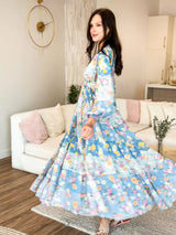 Quadra Blue Floral Long Dress Dresses  - Sowears