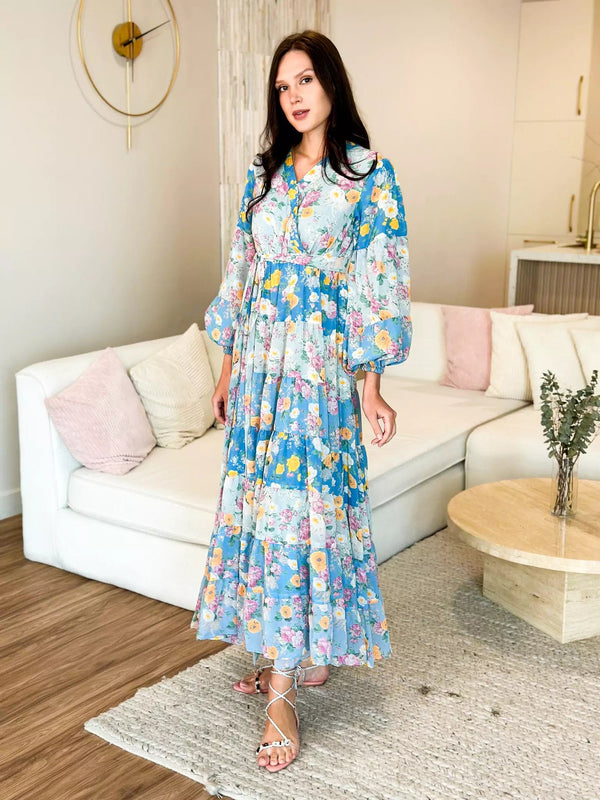 Quadra Blue Floral Long Dress