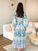 Quadra Blue Floral Long Dress Dresses  - Sowears