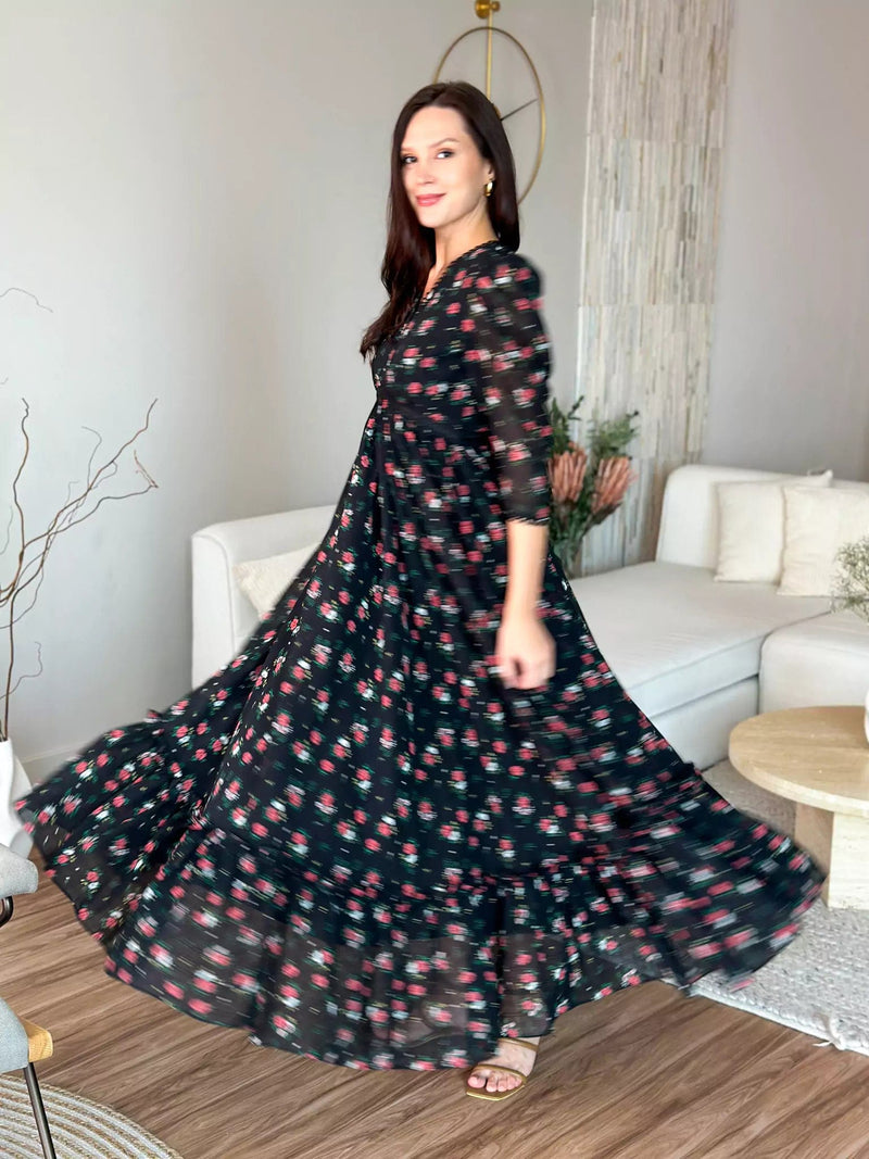 Raven Lily Floral Long Dress Dresses  - Sowears