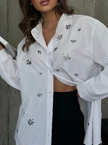 Raya Sparkle Poplin Shirt - White Dresses  - Sowears