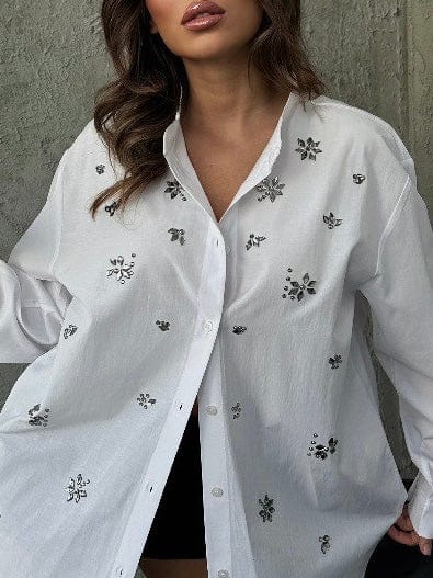 Raya Sparkle Poplin Shirt - White Dresses  - Sowears