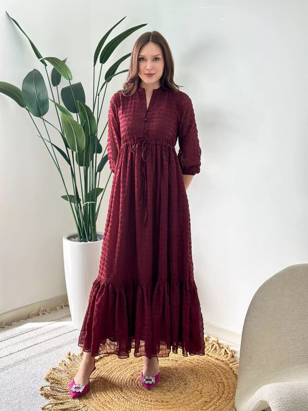 Red Wood Texture Long Dress Dresses  - Sowears