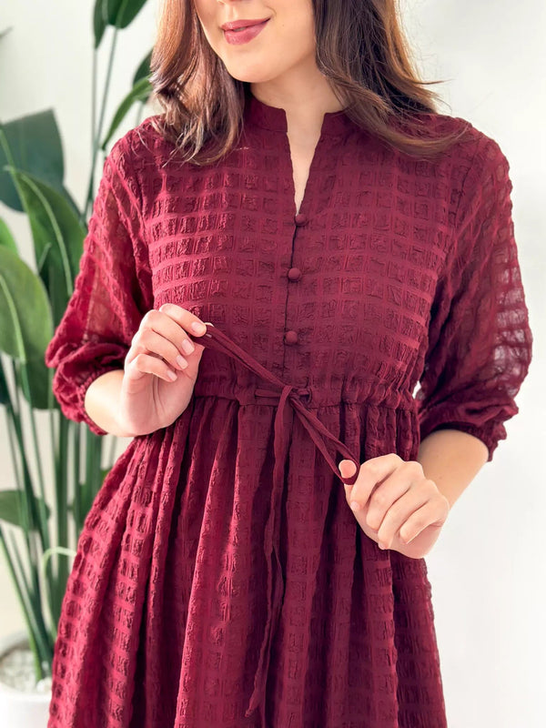 Red Wood Texture Long Dress Dresses  - Sowears