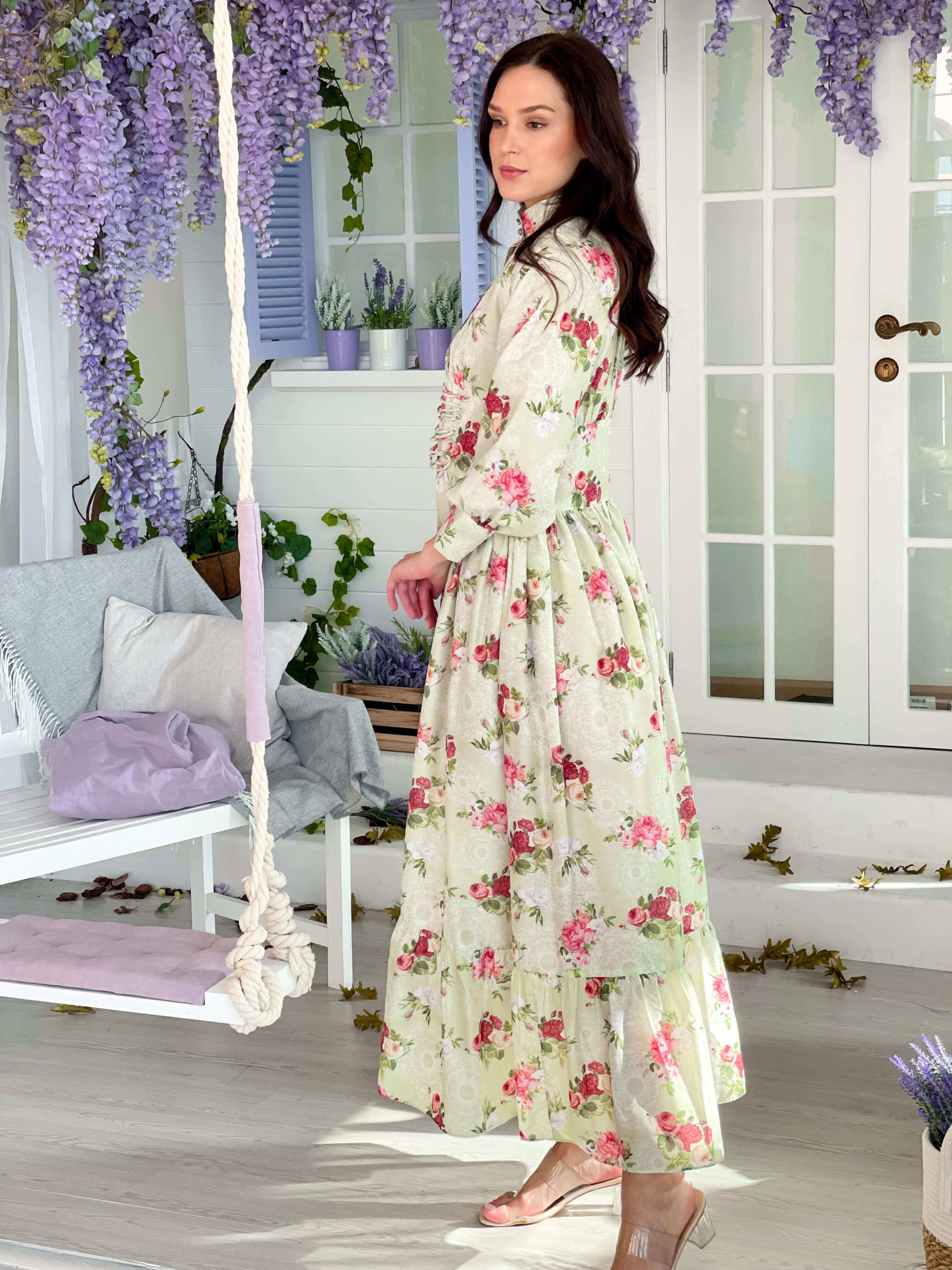 Rococo Pastel Green Floral Dress