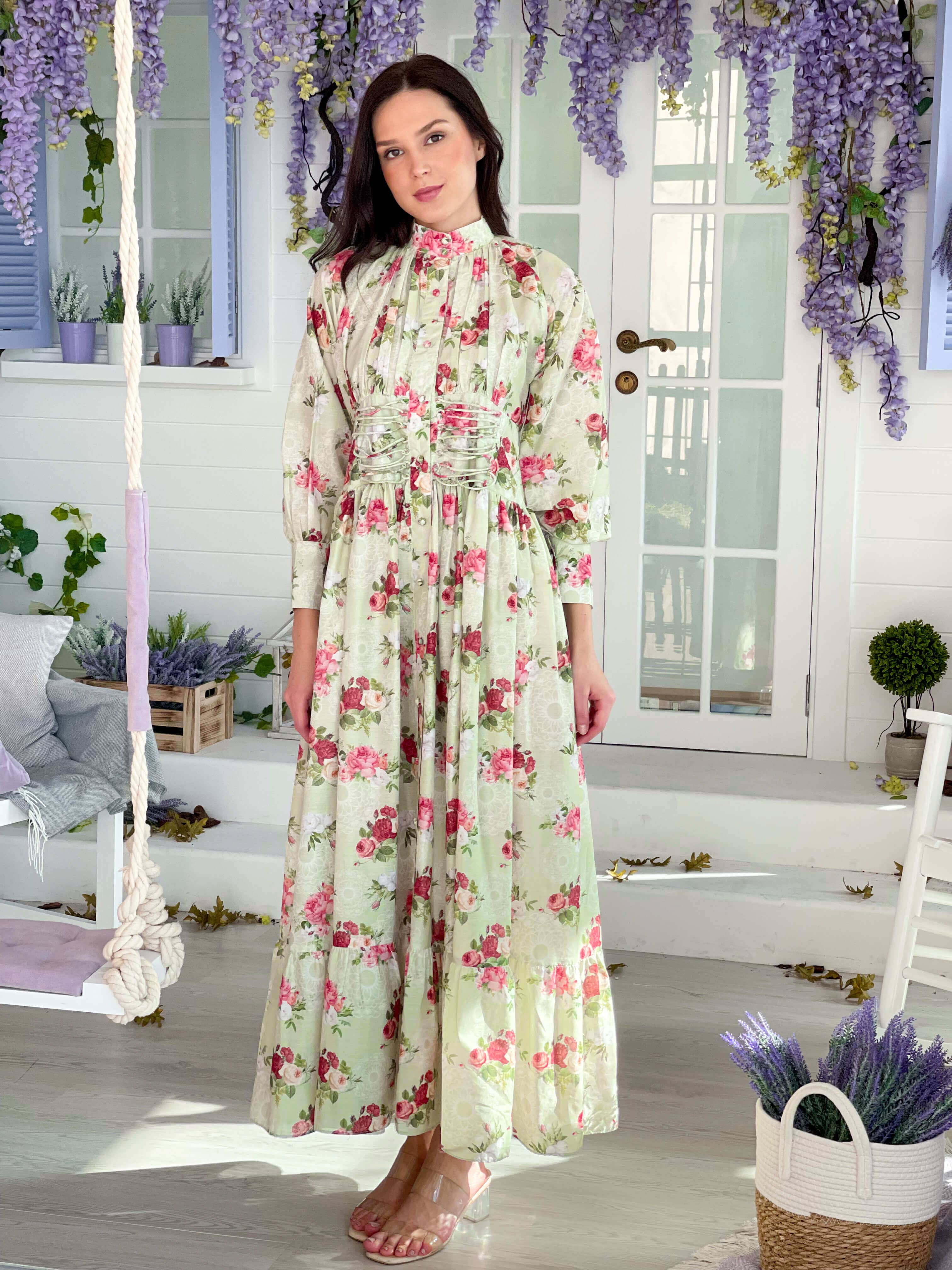 Rococo Pastel Green Floral Dress