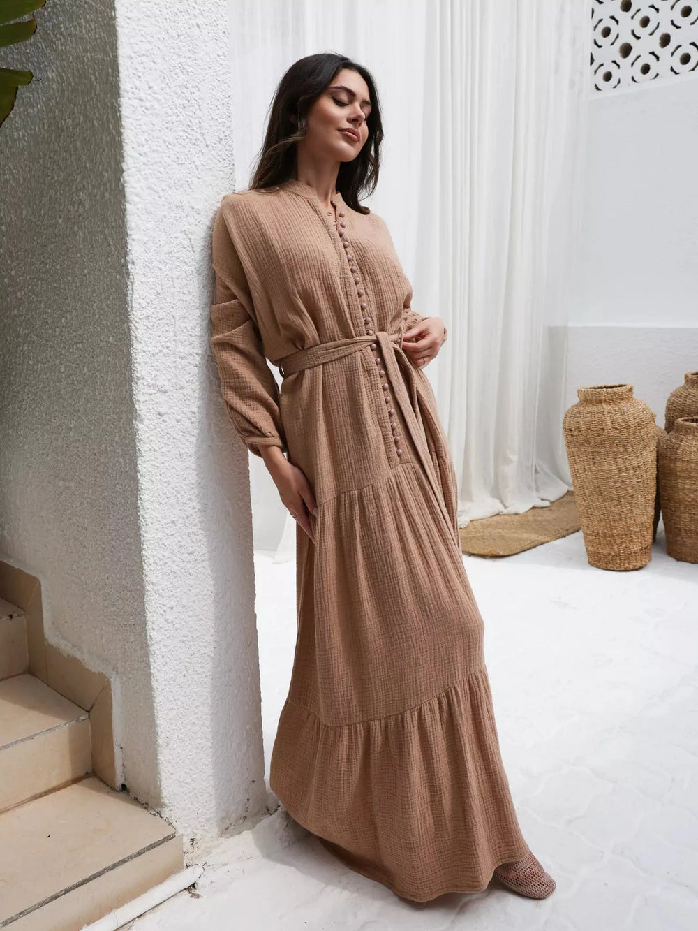 Rua Beige Muslin Long Dress