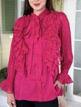 Ruffle Truffle Pink Shirt Dresses  - Sowears