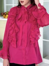 Ruffle Truffle Pink Shirt Dresses  - Sowears