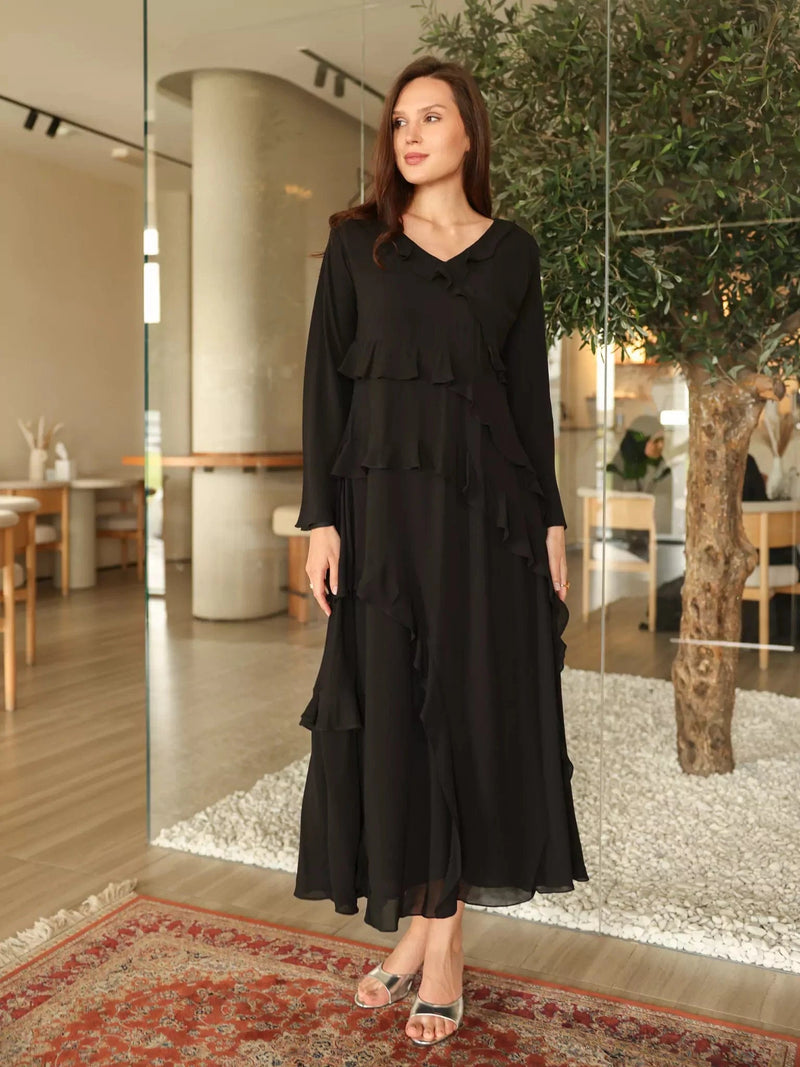 Rumple Black Frill Solid Dress Dresses  - Sowears