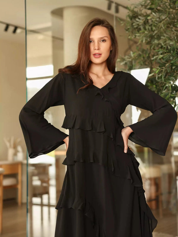 Rumple Black Frill Solid Dress