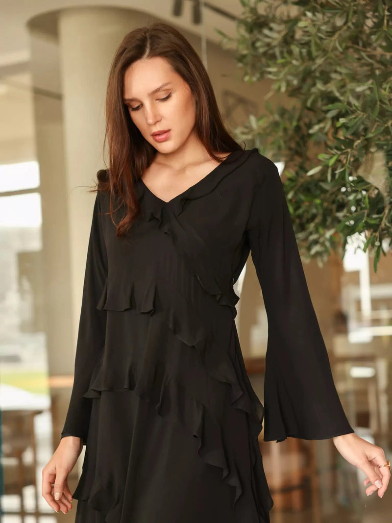 Rumple Black Frill Solid Dress Dresses  - Sowears