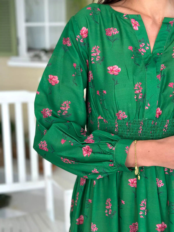 Ruscus Green Floral Dress Dresses  - Sowears