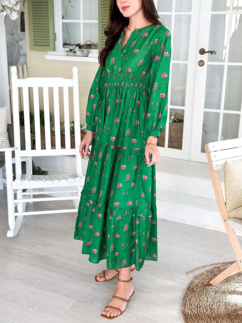 Ruscus Green Floral Dress Dresses  - Sowears