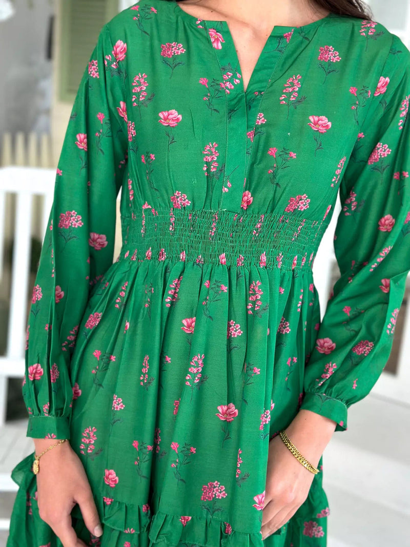 Ruscus Green Floral Dress Dresses  - Sowears