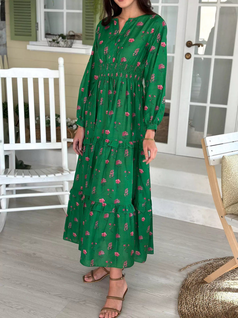 Ruscus Green Floral Dress Dresses  - Sowears