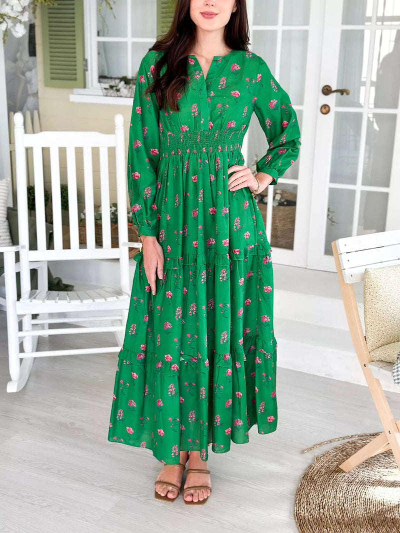 Ruscus Green Floral Dress Dresses  - Sowears