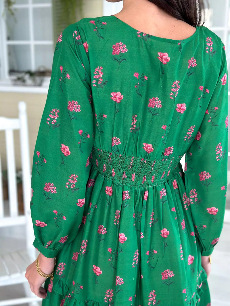 Ruscus Green Floral Dress Dresses  - Sowears