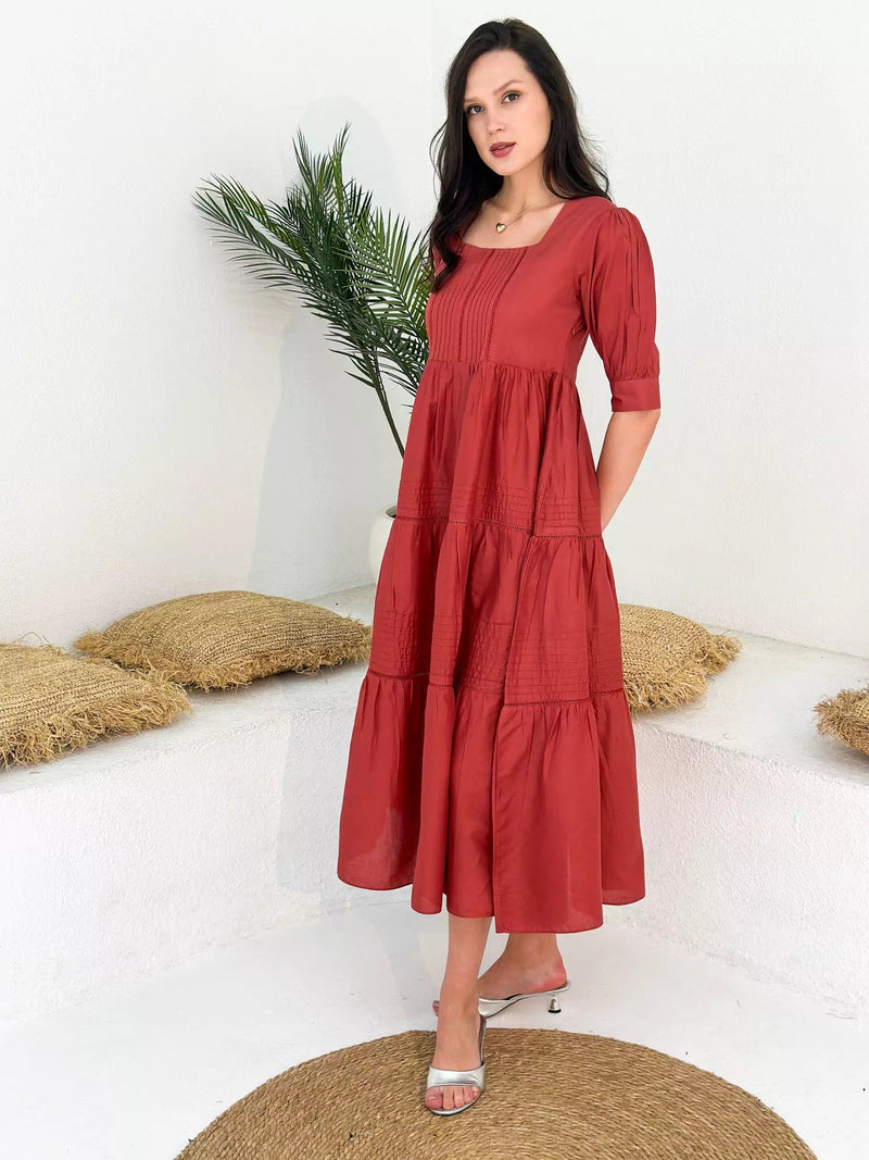 Rusty Cotton Dress Dresses  - Sowears