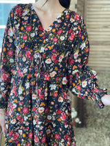 Salmon - Black Floral Dress Dresses  - Sowears