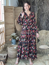 Salmon - Black Floral Dress Dresses  - Sowears