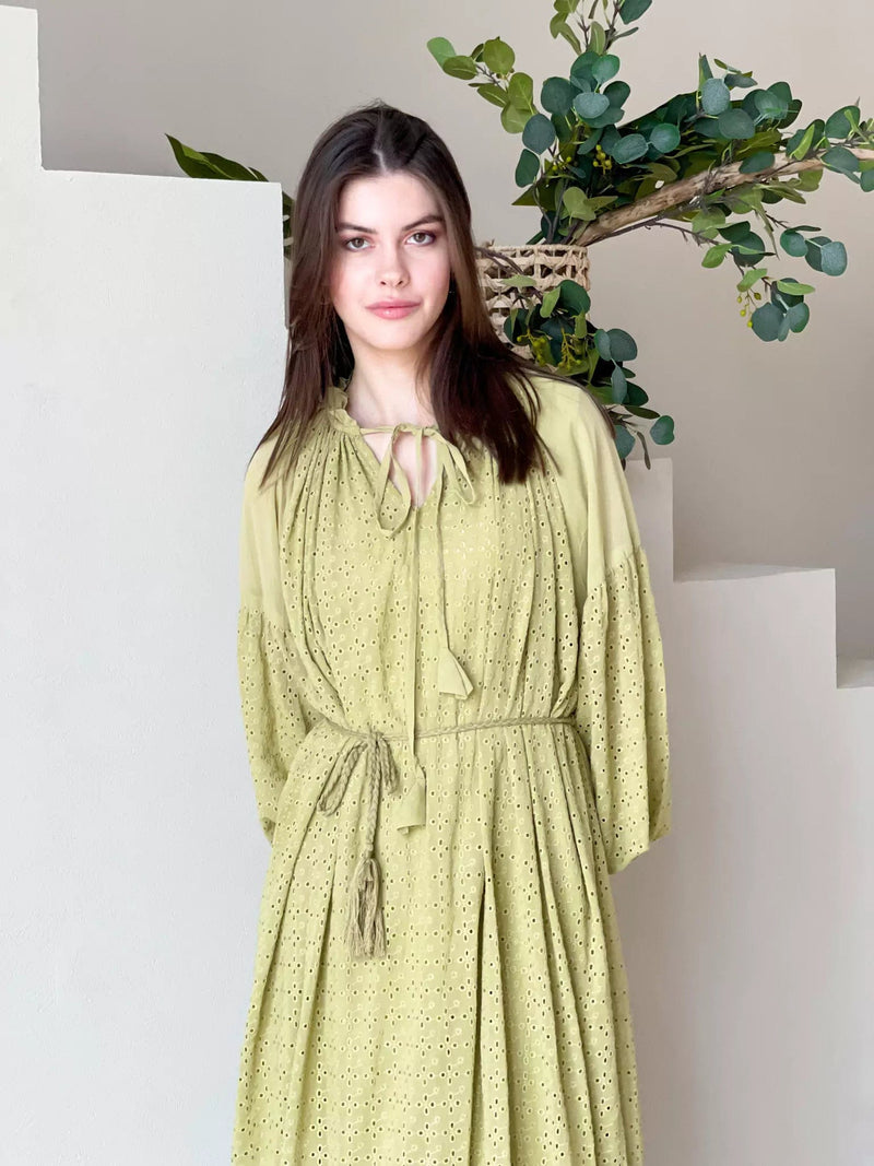 Scallop Cutwork Dress - Pastel Green Dresses  - Sowears