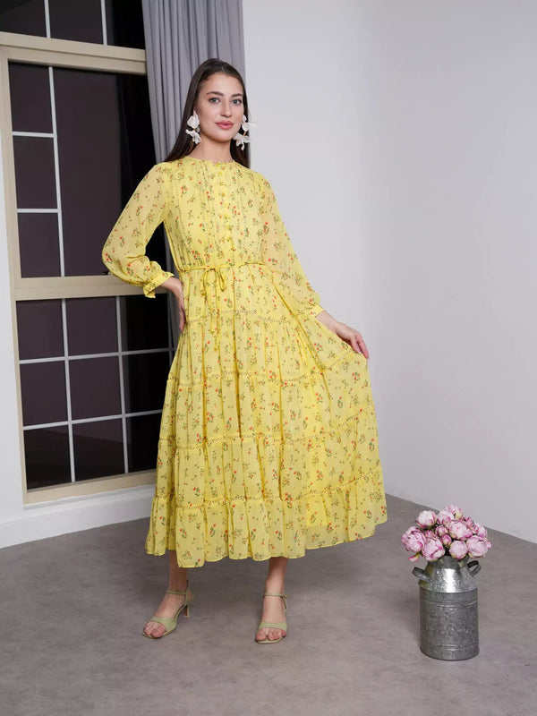 Scarlet Pastel Yellow Floral Dress Dresses  - Sowears