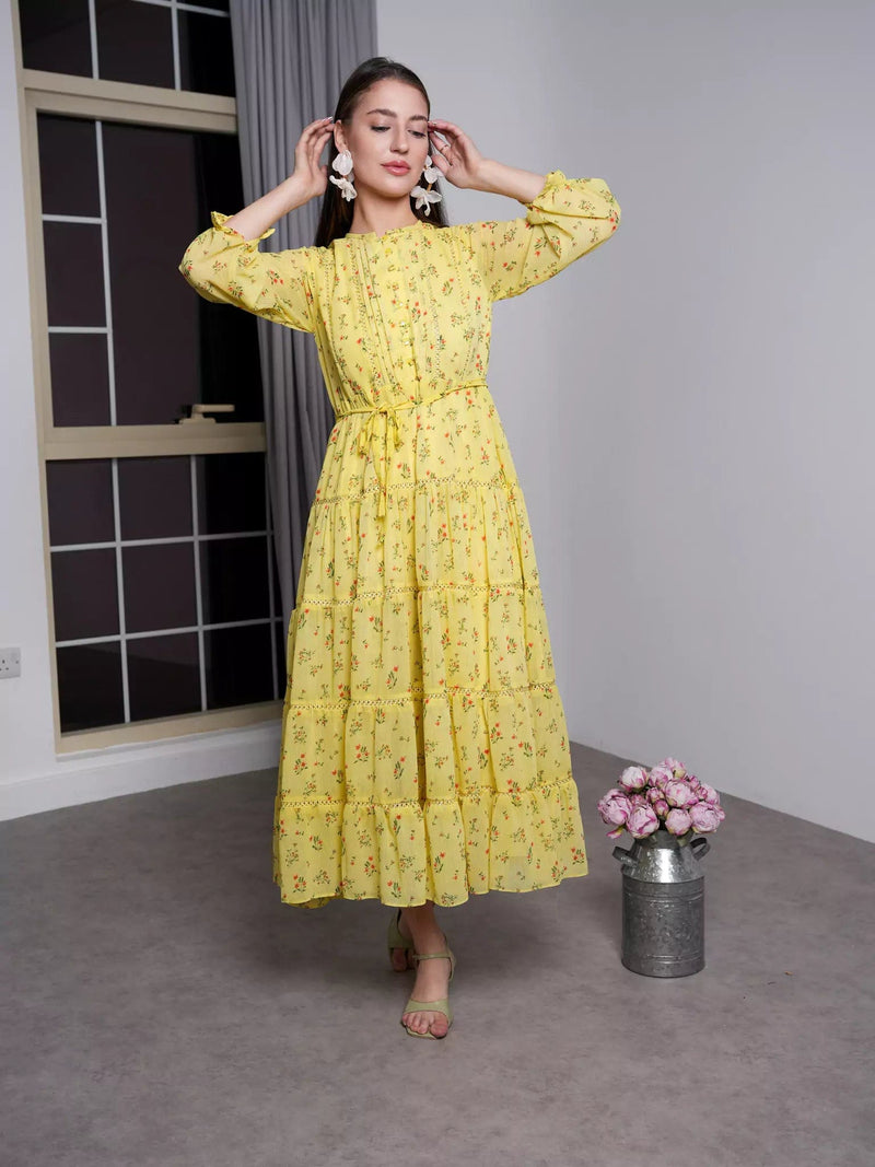 Scarlet Pastel Yellow Floral Dress Dresses  - Sowears